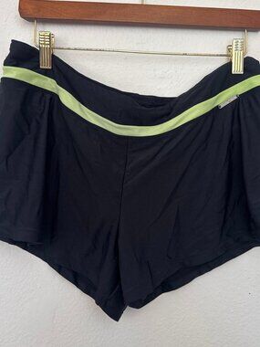 2000s Y2K black & green sporty shorts with lime green waistband